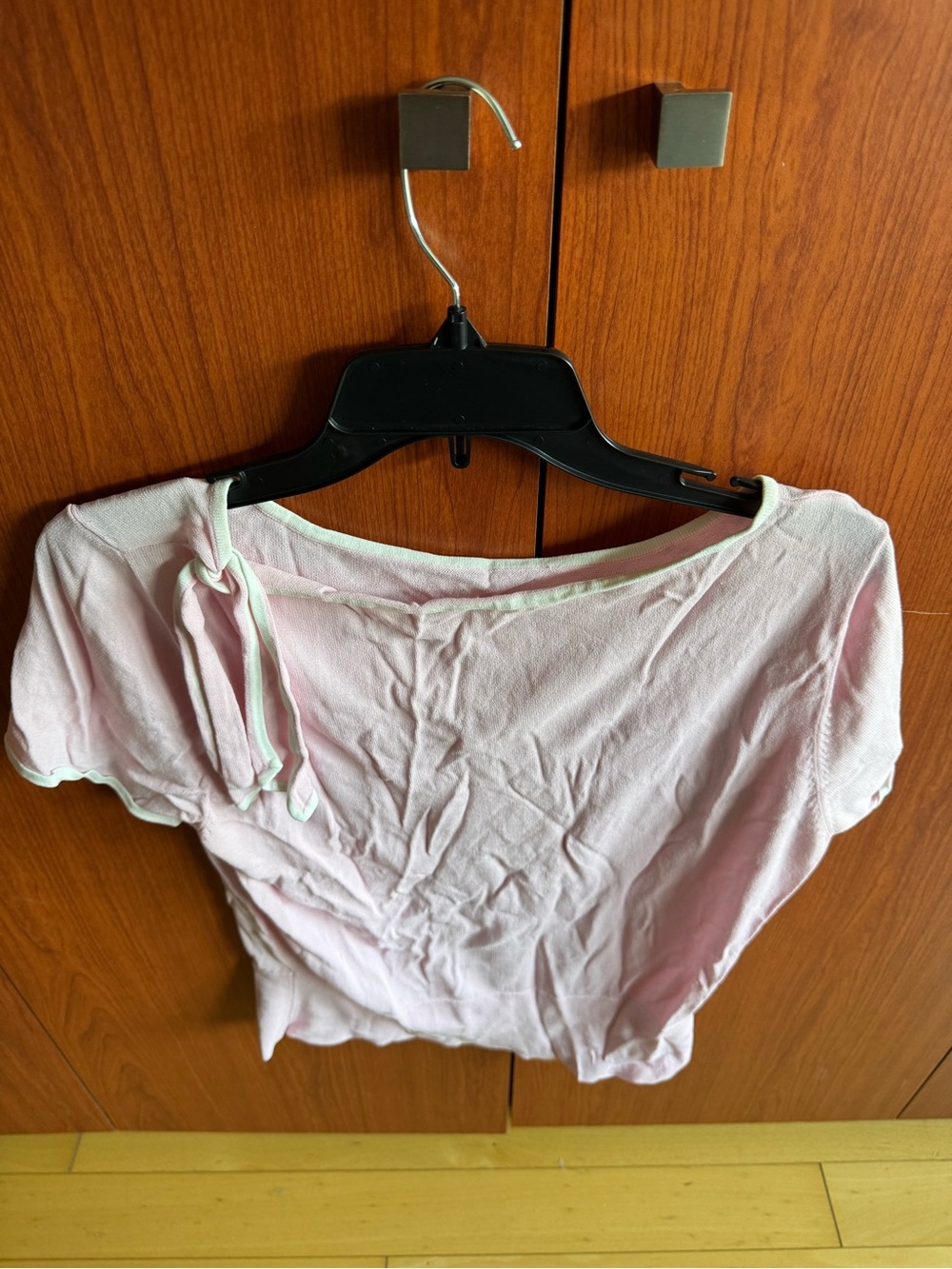 Vintage AK Anne Klein Pastel Pink Knit Top Contrast Trim Tie Shoulder L